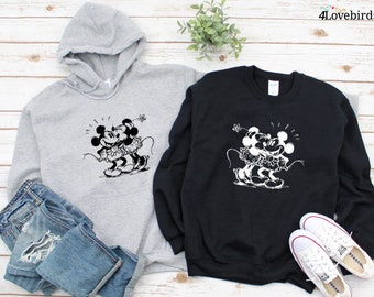 Disney Mickey Minnie mouse sketch Hoodie, Disney trip Sweatshirts, WDW Disneyland Longsleeve Shirts, group matching shirts, Gifts For Couple