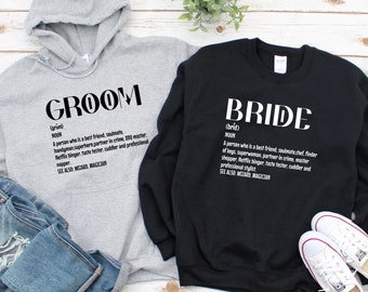 Matching Definition of Bride/Groom Hoodie, Honeymoon Sweatshirts, Just Married Wifey Hubby Long Sleeve Shirts, Gifts For Couples, Gifts