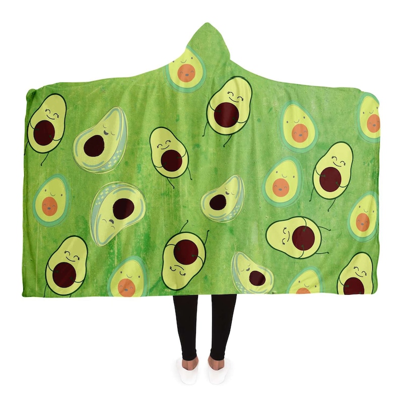 Cartoon Green Avocado Patttern Print Hooded Blanket