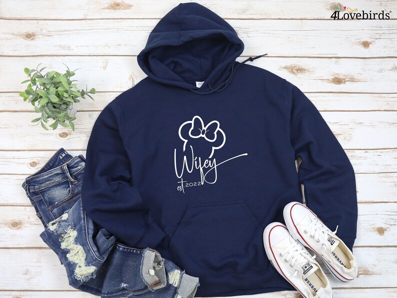 Wifey and Hubby Disney Hoodie_Couples anniversary gift_Just Married shirt_T-shirt for honeymoon trip_Bride and Groom, couples sweatshirts image 5