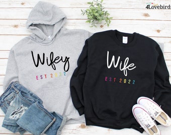 LGBTQ Wife/Wifey Rainbow Pride Custom Hoodie, Lesbian Mrs Wedding, Gay Bachelorette Party, Two Brides Lesbian Wifey Tee, Gay Engagement Gift