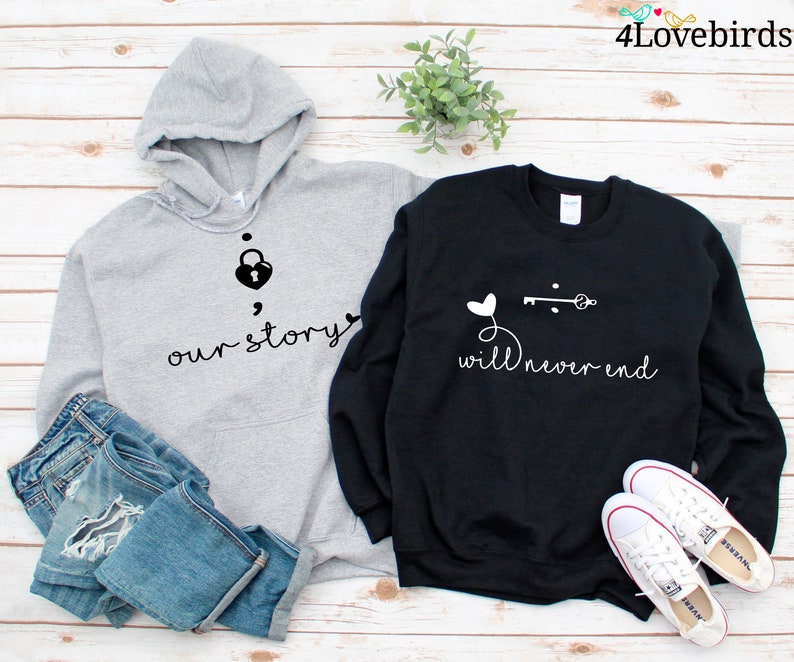 Unsere Geschichte wird niemals enden Hoodies, Paare Sweatshirts, Paar passende Langarm, Best Friends passende Hemden, Freund Geschenk Tee Bild 1