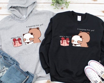 What is this?/A Surprise For You Bear Hoodie, Happy Birthday Sweatshirts, Cute Cartoon Long Sleeve Shirts, Gifts For Girlfriends, Couple Tee