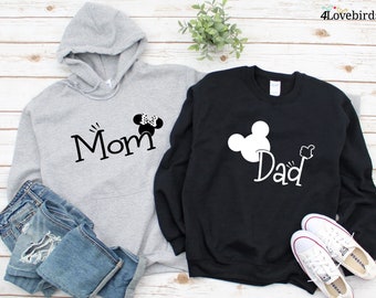 Disney MOM and DAD Mickey Mouse Minnie Mouse Inspired Hoodies, Disney Parents, Cool Mom and Dad Sweatshirts, Family Disney Trip, Vacation