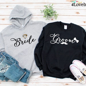 Bride and Groom Hoodie, Wedding Party Sweatshirt, Bachelorette Party Longsleeve, Couple Matching Shirt, Bride Shirt