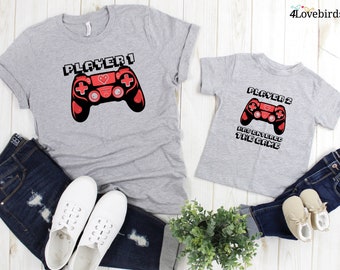 Player 2 Has Entered The Game and Player 1 Hoodie - Matching Family Shirt - Baby Announcement - Gamer Parents - Daddy, Mommy & Me