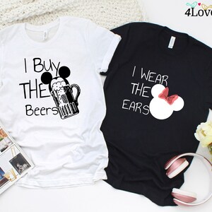 I wear the Ears and I Buy the Beers Matching Disney Hoodies Minnie and Mickey Couple Sweatshirts, Gifts For Couples, Disney Couples image 2