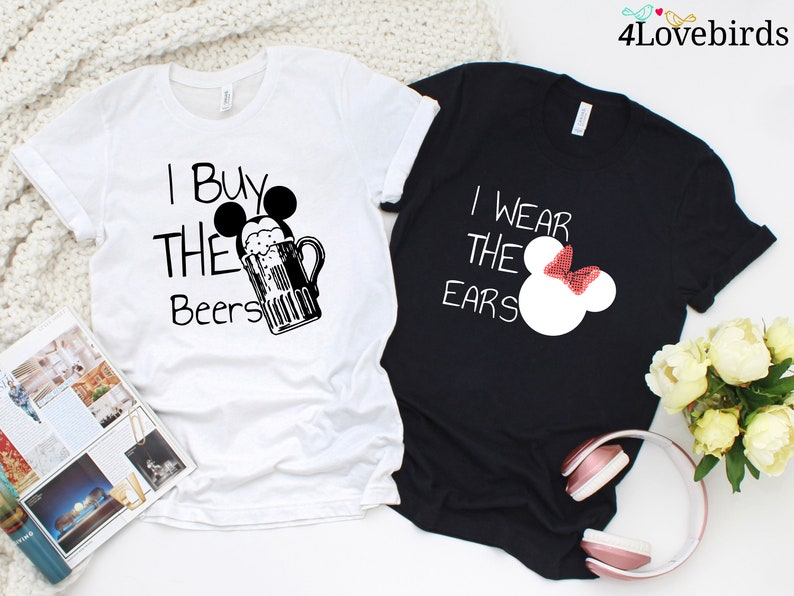 I wear the Ears and I Buy the Beers Matching Disney Hoodies Minnie and Mickey Couple Sweatshirts, Gifts For Couples, Disney Couples image 2