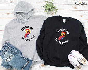 LGBTQ Couple Hoodie, Lesbian Couple Matching Sweatshirt, She's Mine I'm Hers, Wife Girlfriend Long Sleeve, woman tees Valentine’s Day Gift