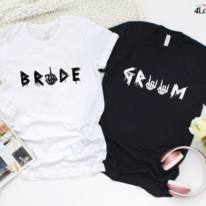 Bride & Groom Matching Hoodie, Couples Matching Shirt,Funny Wedding Tee, Honeymoon Gift, Newly Married, Bachelorette Party, Halloween Shirts