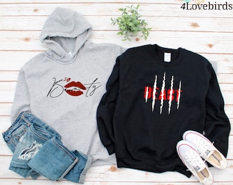Couples BEAUTY and BEAST matching Hoodies & Sweatshirts, Custom Outfits, Gift For Anniversary, Valentine’s Day and Birthday