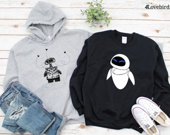 Wall-e and Eve Hoodie, Couples Sweatshirts, Wall-e Matching Long Sleeve Shirts, Couple T-shirts, Vacation Shirts, Valentine's Day Gift