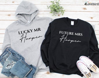 future mrs lucky mr Hoodie- engagement gift for couple- mr and mrs honeymoon shirts- gift for the couple bride to be groom matching shirts