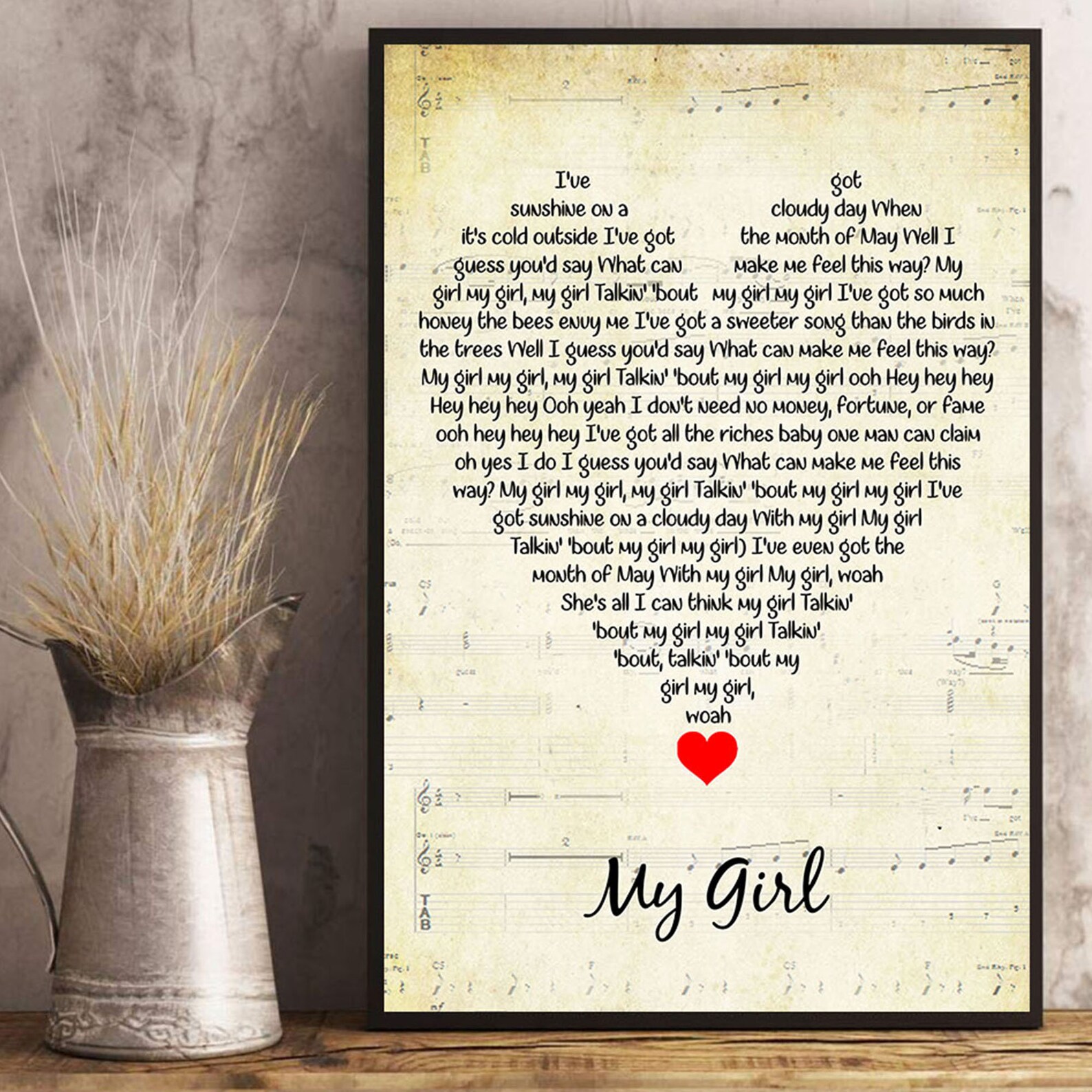 My Girl Lyrics Song Poster Heart Shape Posters Gift Etsy