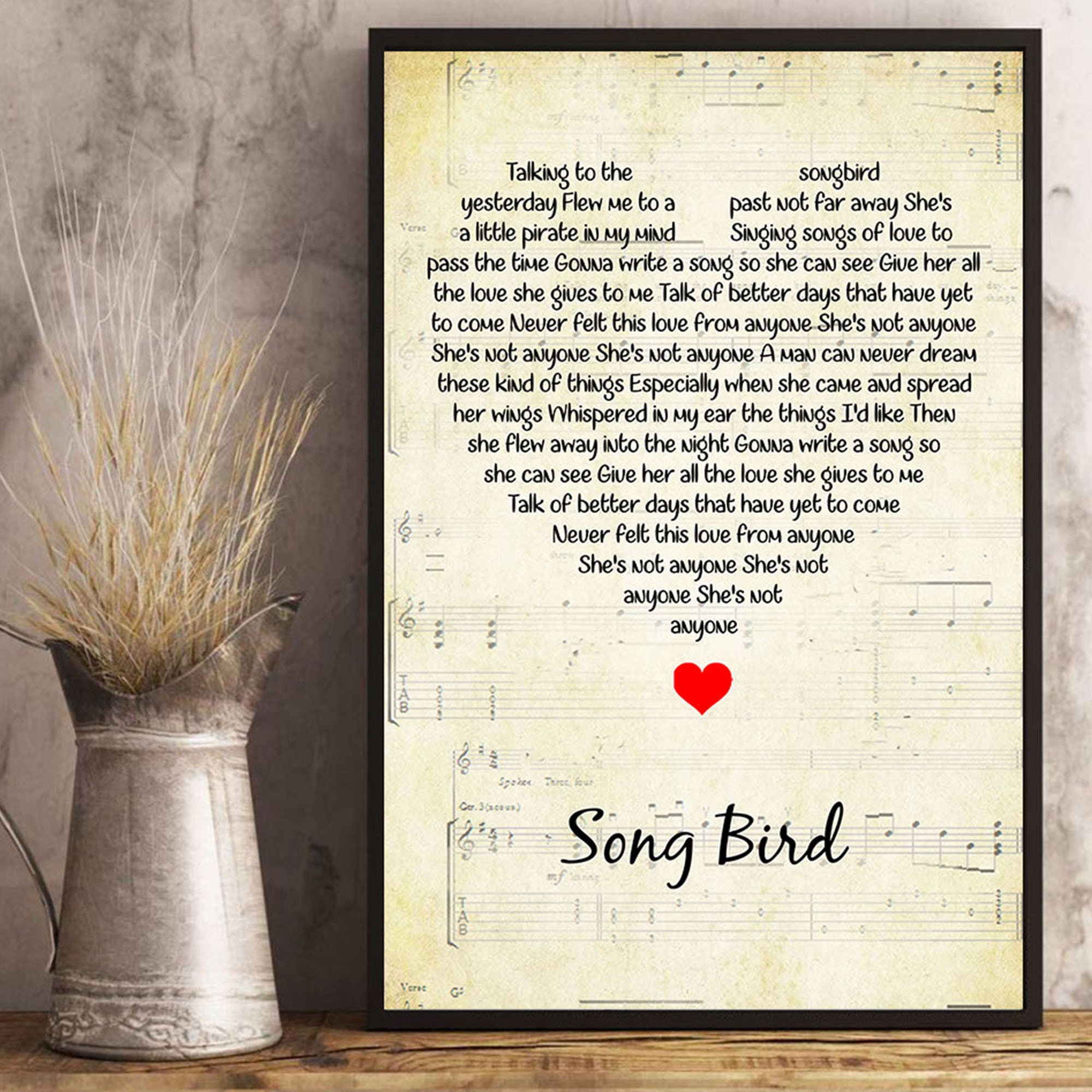 Song Bird Lyrics Song Poster Heart Shape Posters Gift Etsy