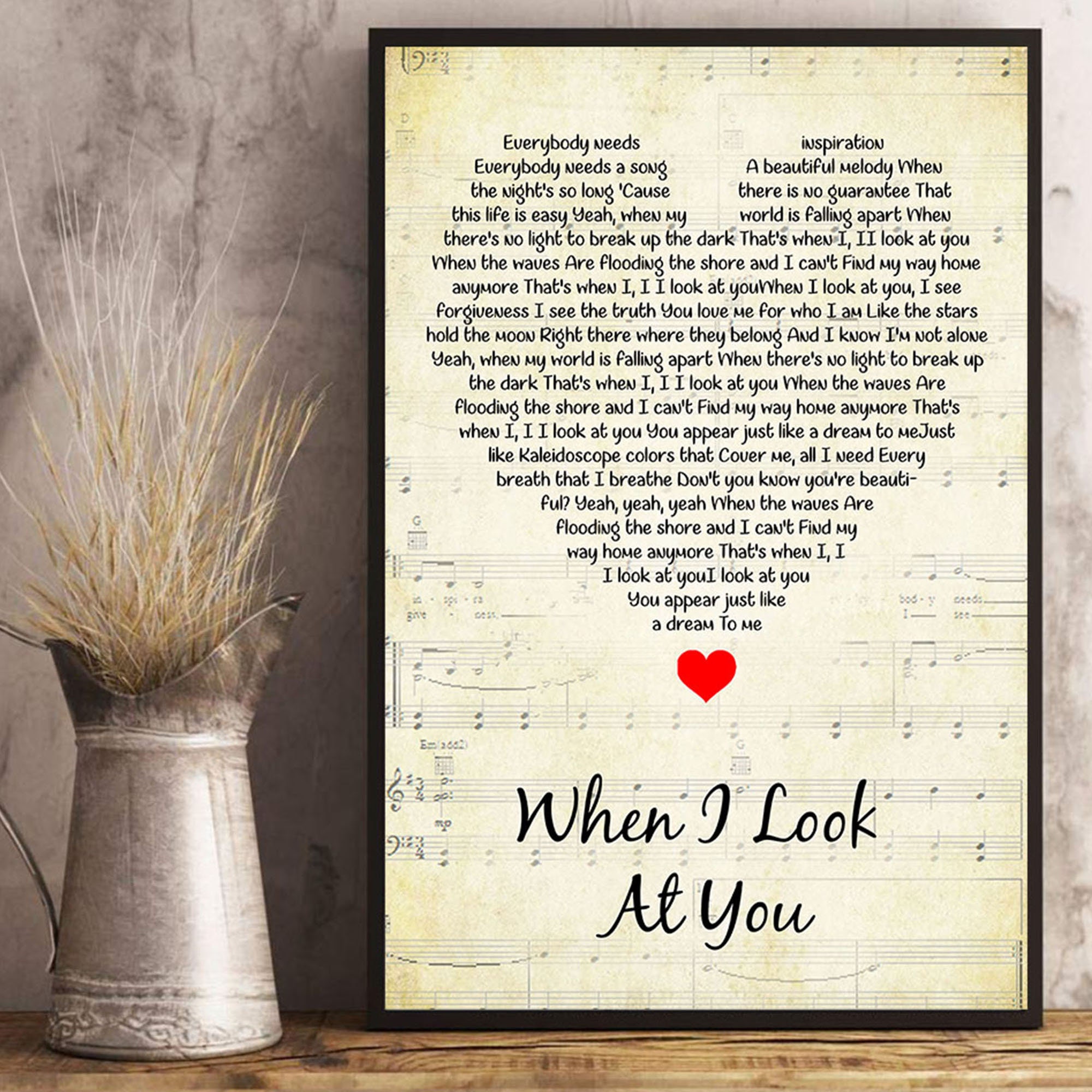 When I Look At You Lyrics Song Poster Heart Shape Posters Gift Etsy