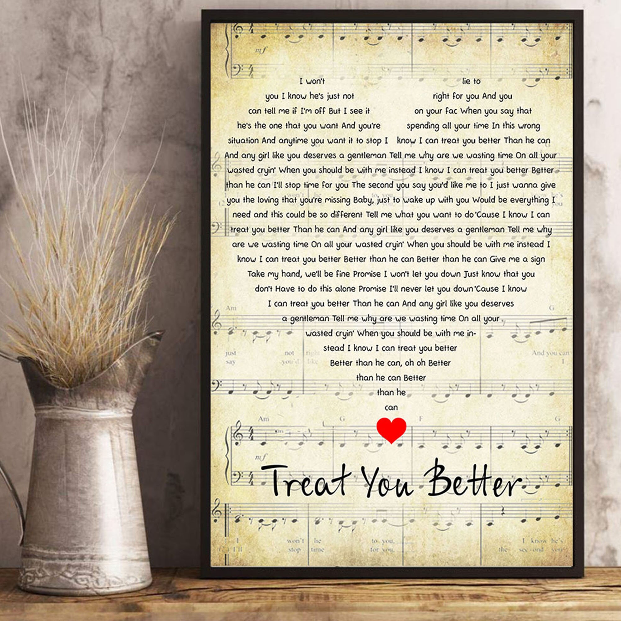 Treat You Better Lyrics Song Poster Heart Shape Posters Gift Etsy