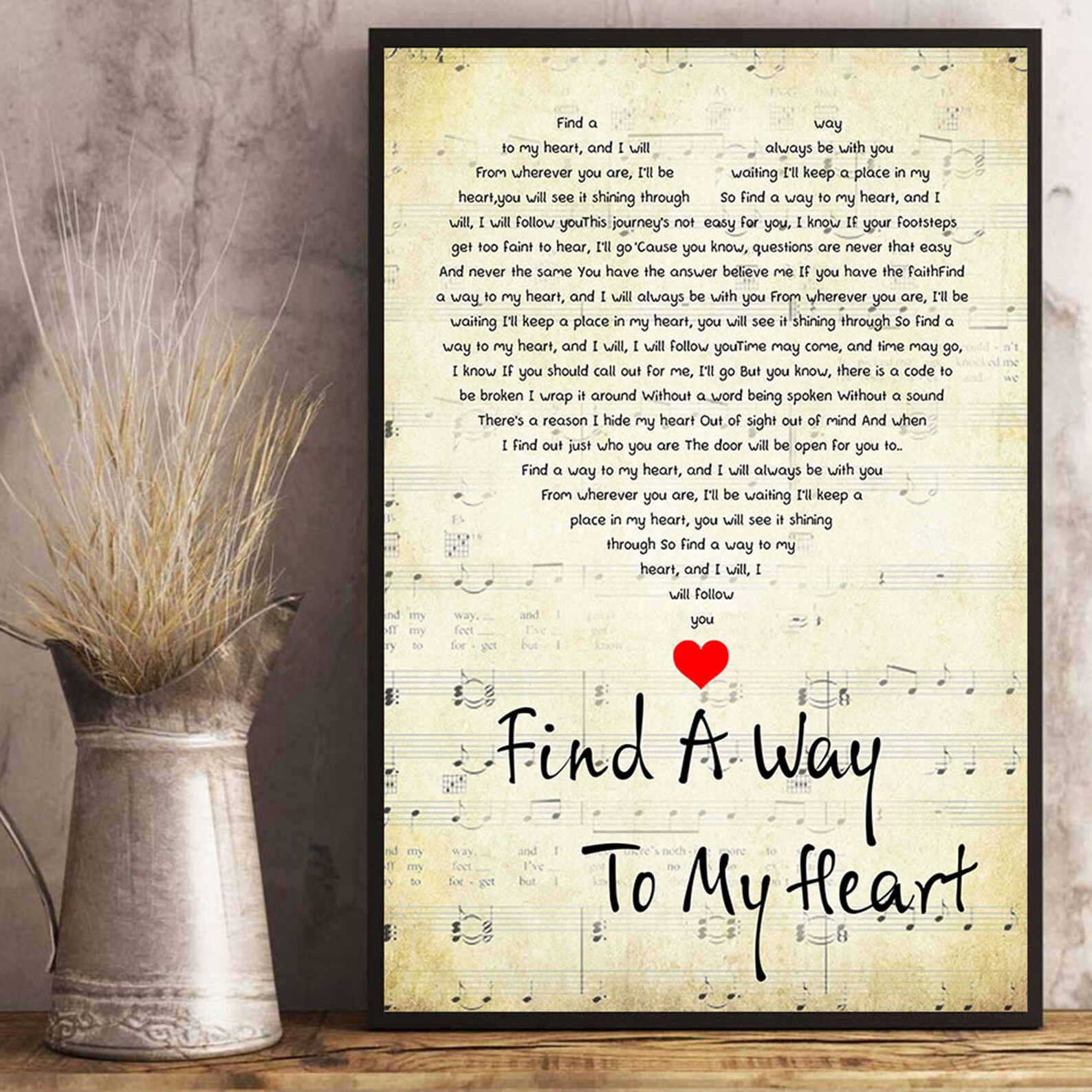 Find A Way To My Heart Lyrics Song Poster Heart Shape Posters Etsy