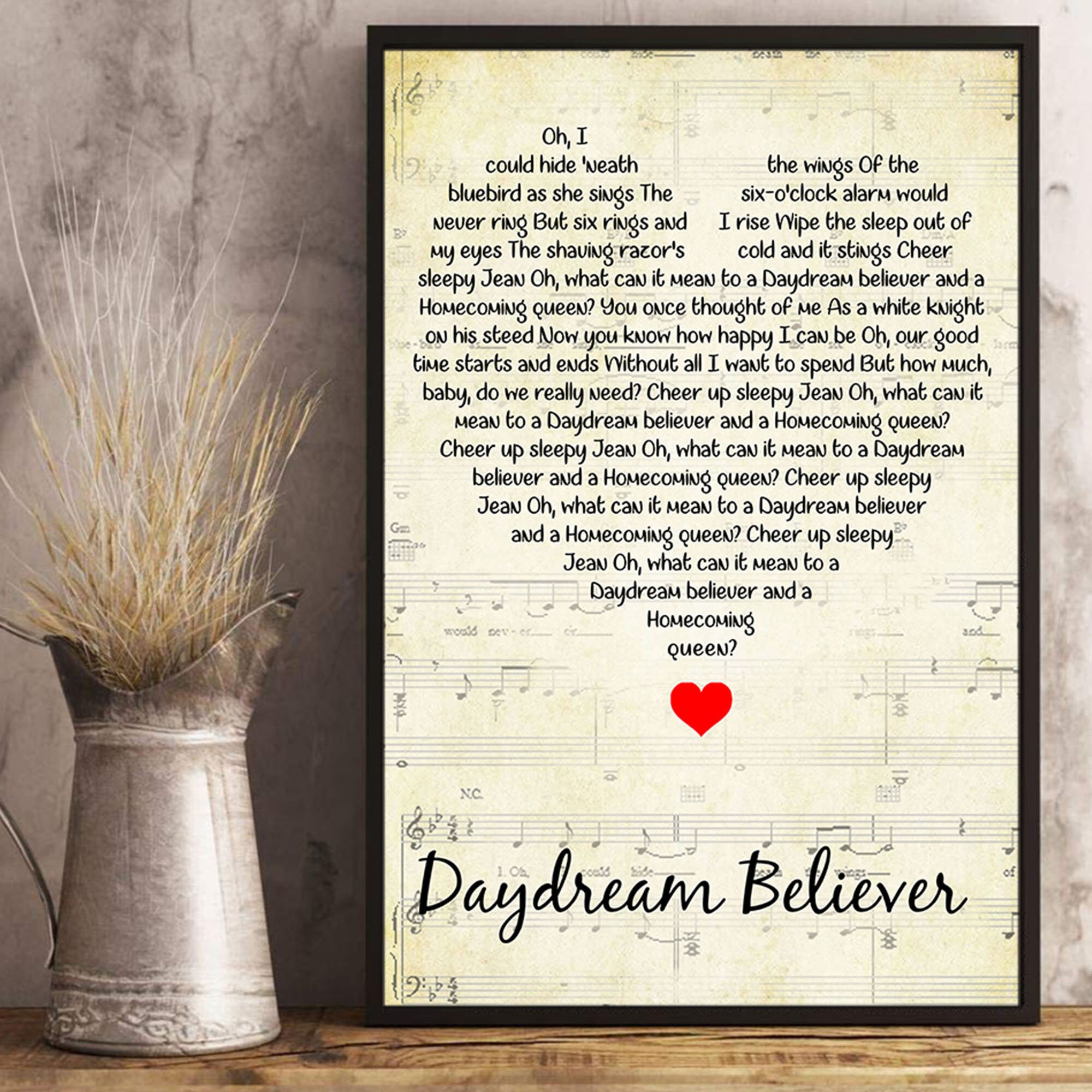 Daydream Believer Lyrics Song Poster Heart Shape Posters Gift | Etsy