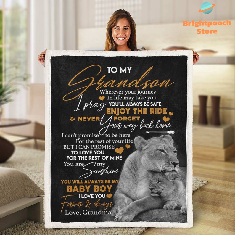 To My Grandson Blanket Gift From Grandma Lion Hearts Blanket Birthday/'s Present For Kids