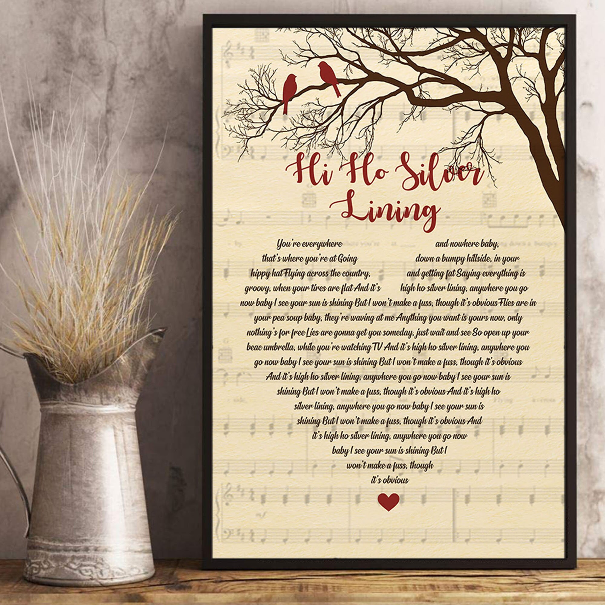 Hi Ho Silver Lining Lyrics Song Poster Heart Shape Posters Etsy