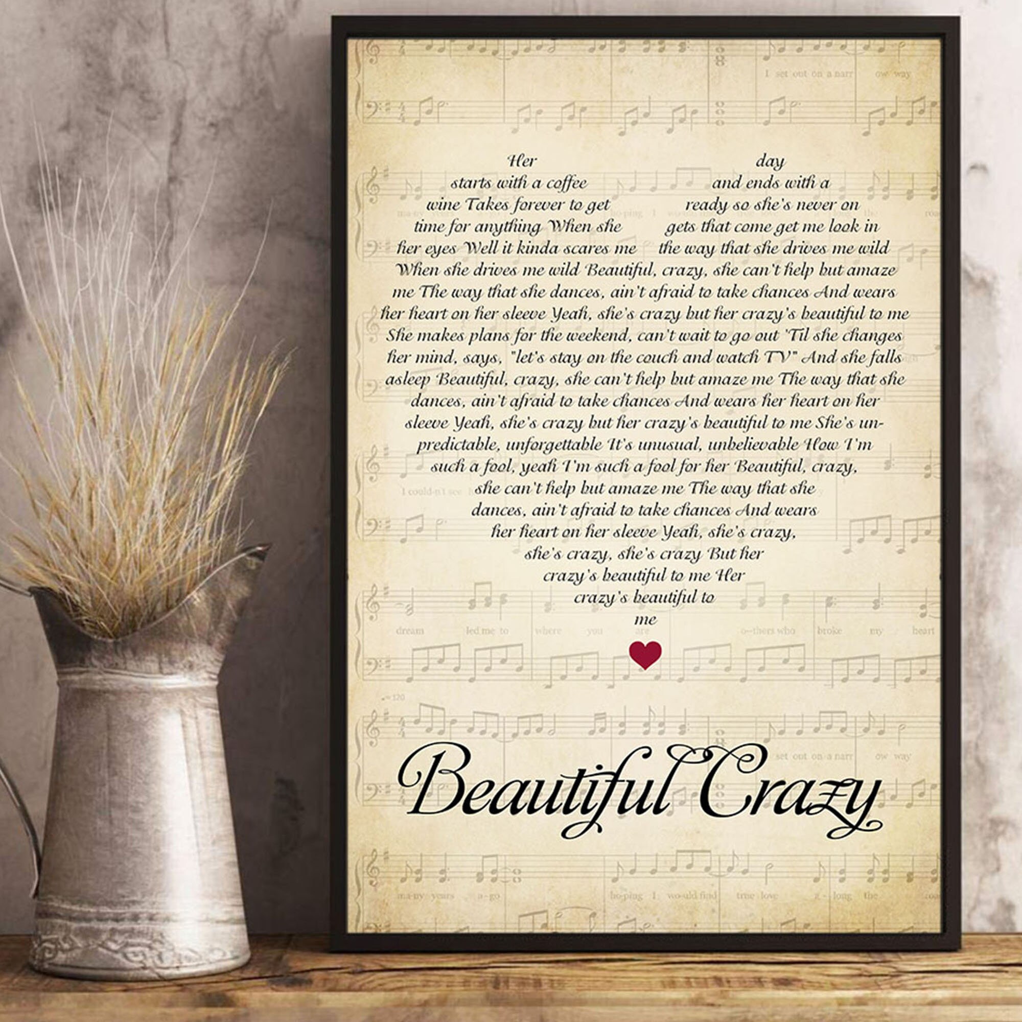 Beautiful Crazy Lyrics Song Poster Heart Shape Posters