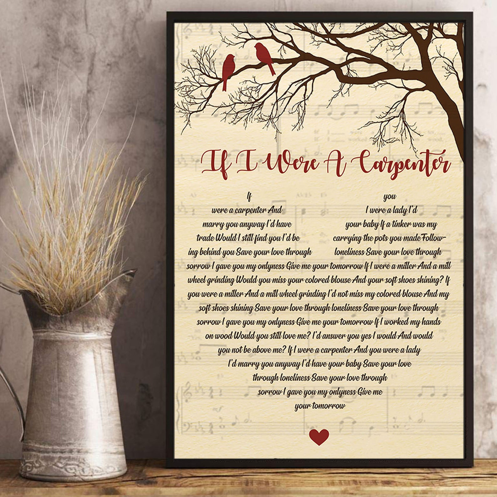 If i were a carpenter lyrics song poster heart shape posters etsy