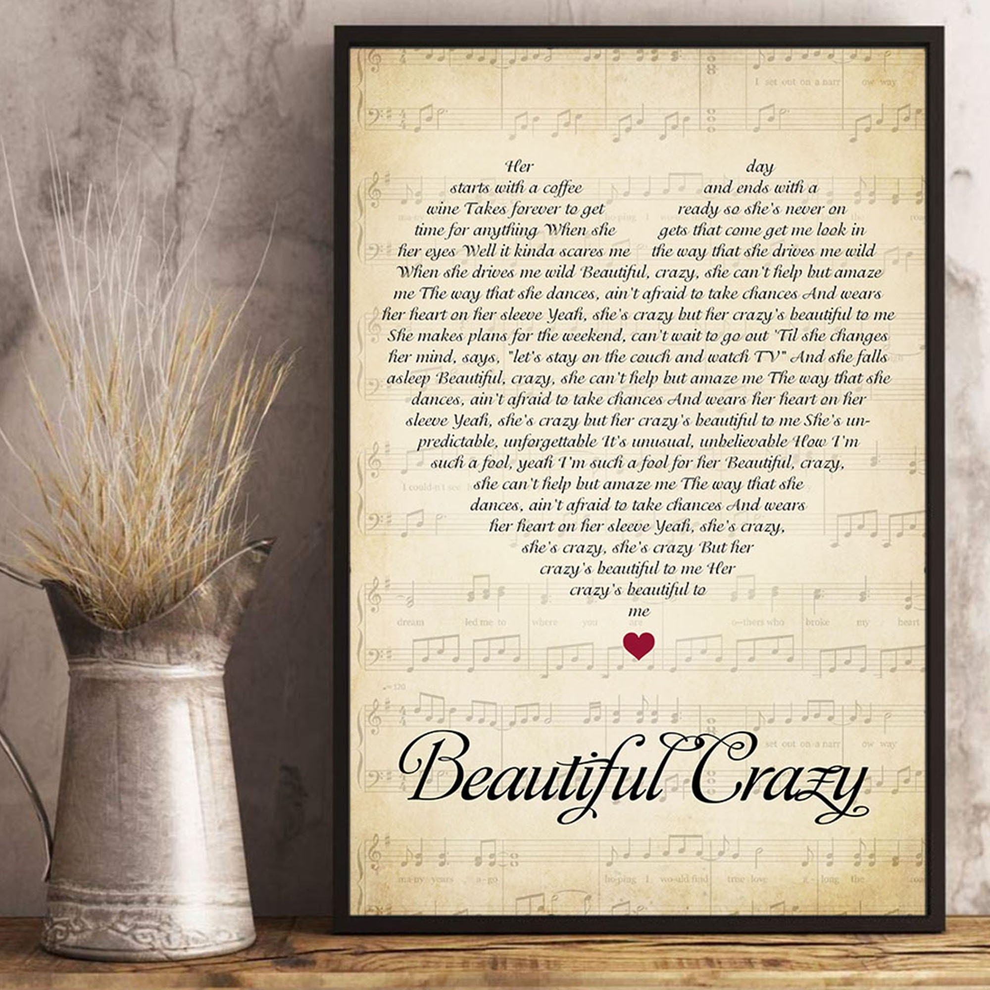 Beautiful Crazy Lyrics Song Poster Heart Shape Posters Gift | Etsy