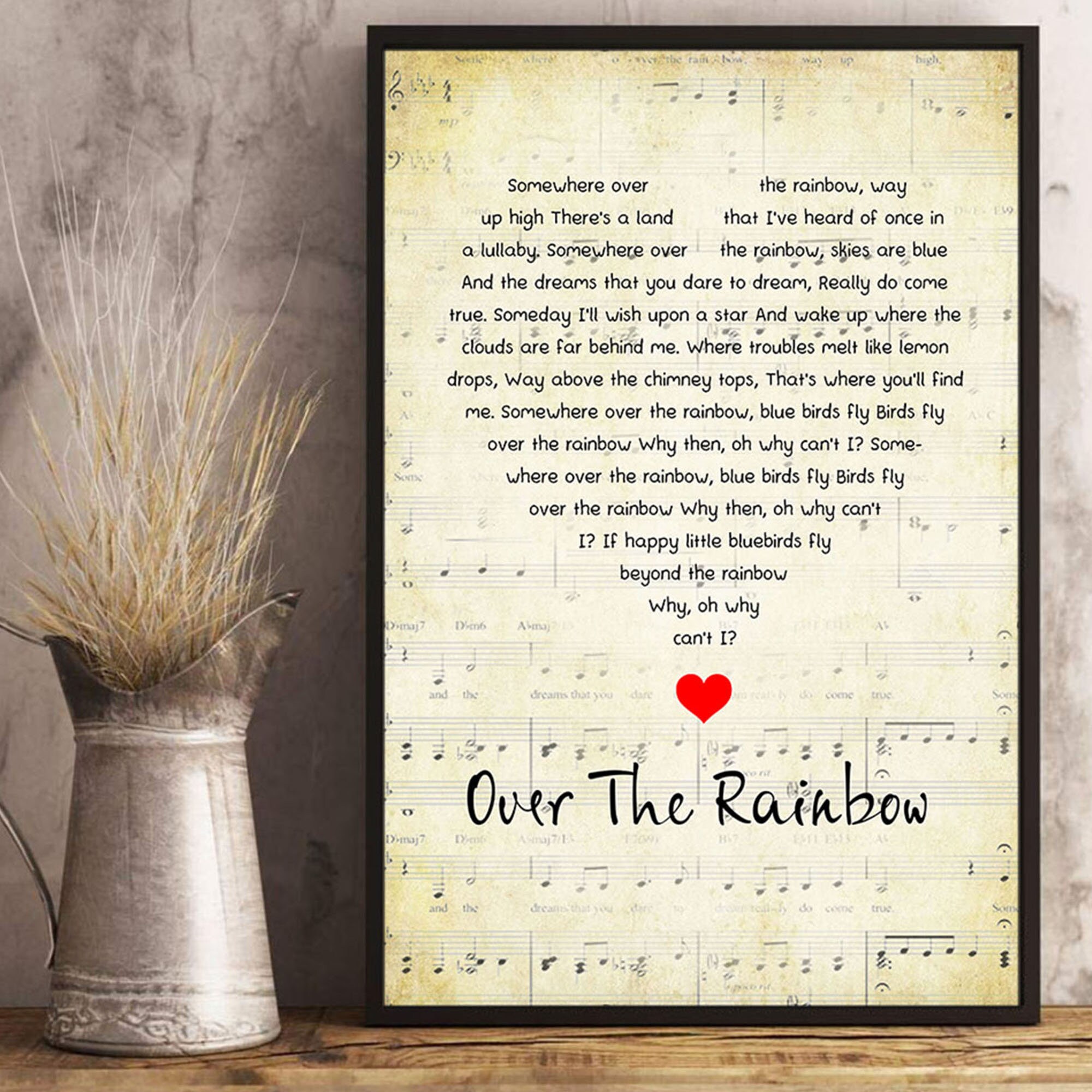 Somewhere Over The Rainbow Lyrics Song Poster Heart Shape | Etsy