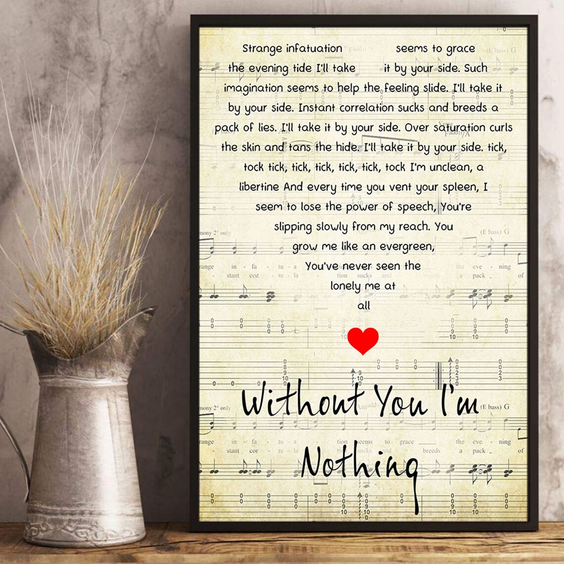 Without You I'm Nothing Lyrics Song Poster Heart Shape | Etsy