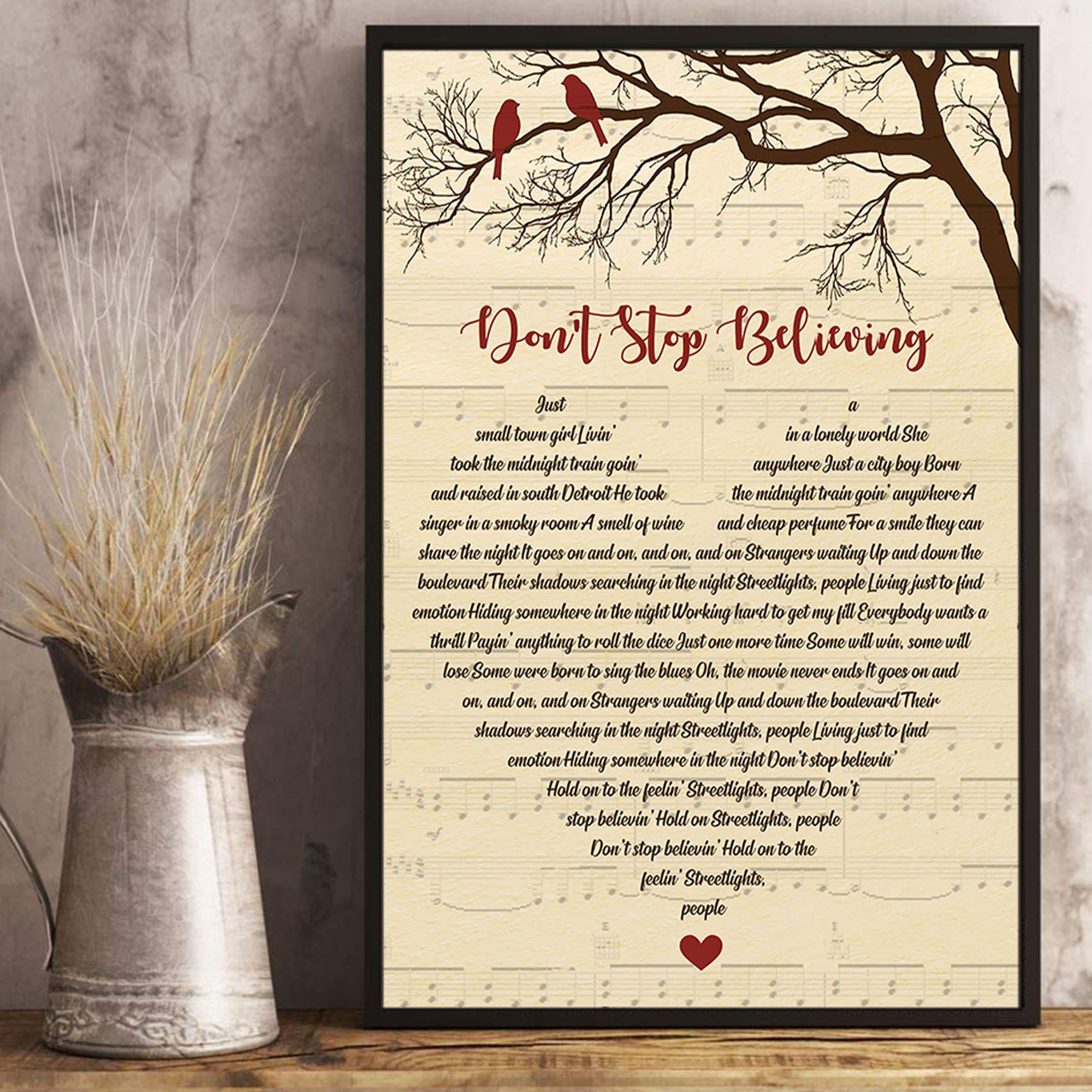 Don't Stop Believing Lyrics Song Poster Heart Shape Etsy