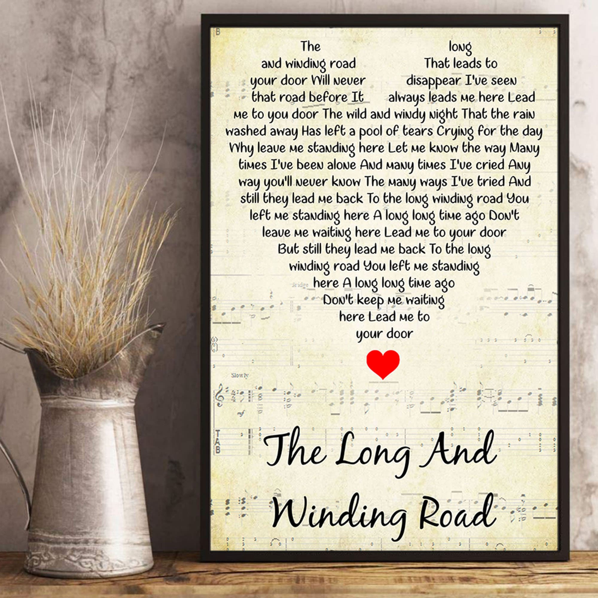 The Long And Winding Road Lyrics Song Poster Heart Shape Etsy