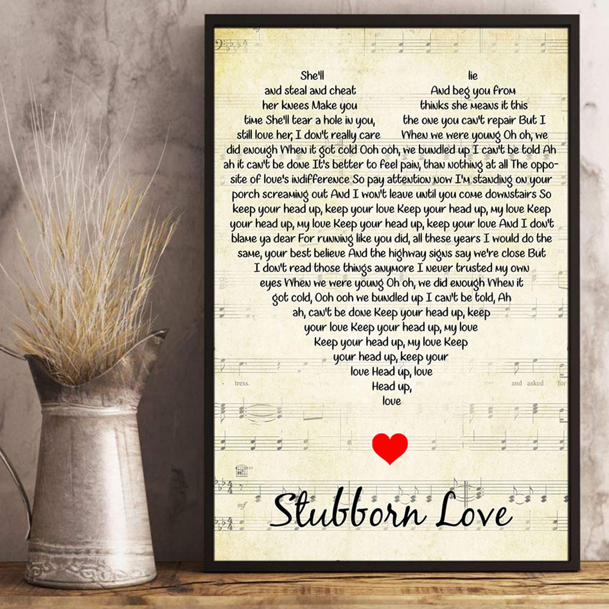 Stubborn Love Lyrics Song Poster Heart Shape Posters Gift Etsy