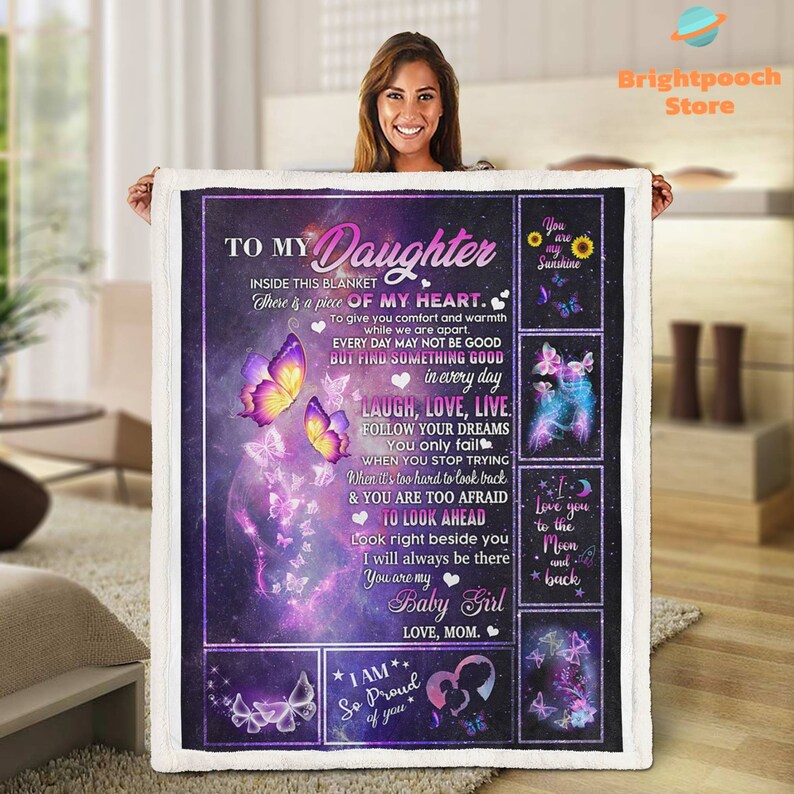 To My Daughter Laugh Love Live Blanket Butterflies Blanket Gift From Mom Birthday/'s Present