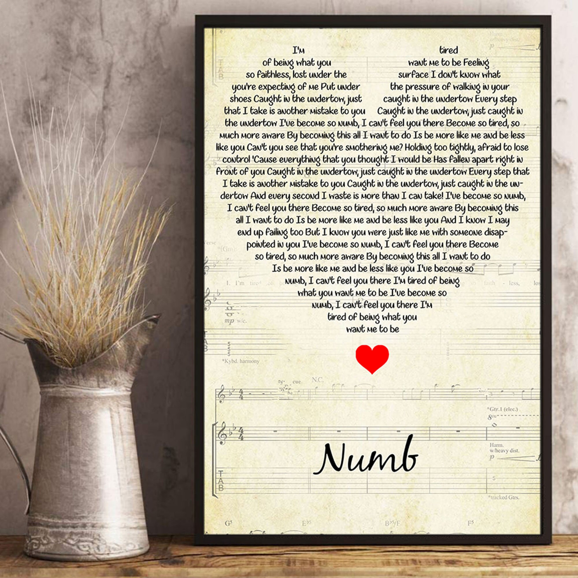 Numb Lyrics Song Poster Heart Shape Posters Gift | Etsy