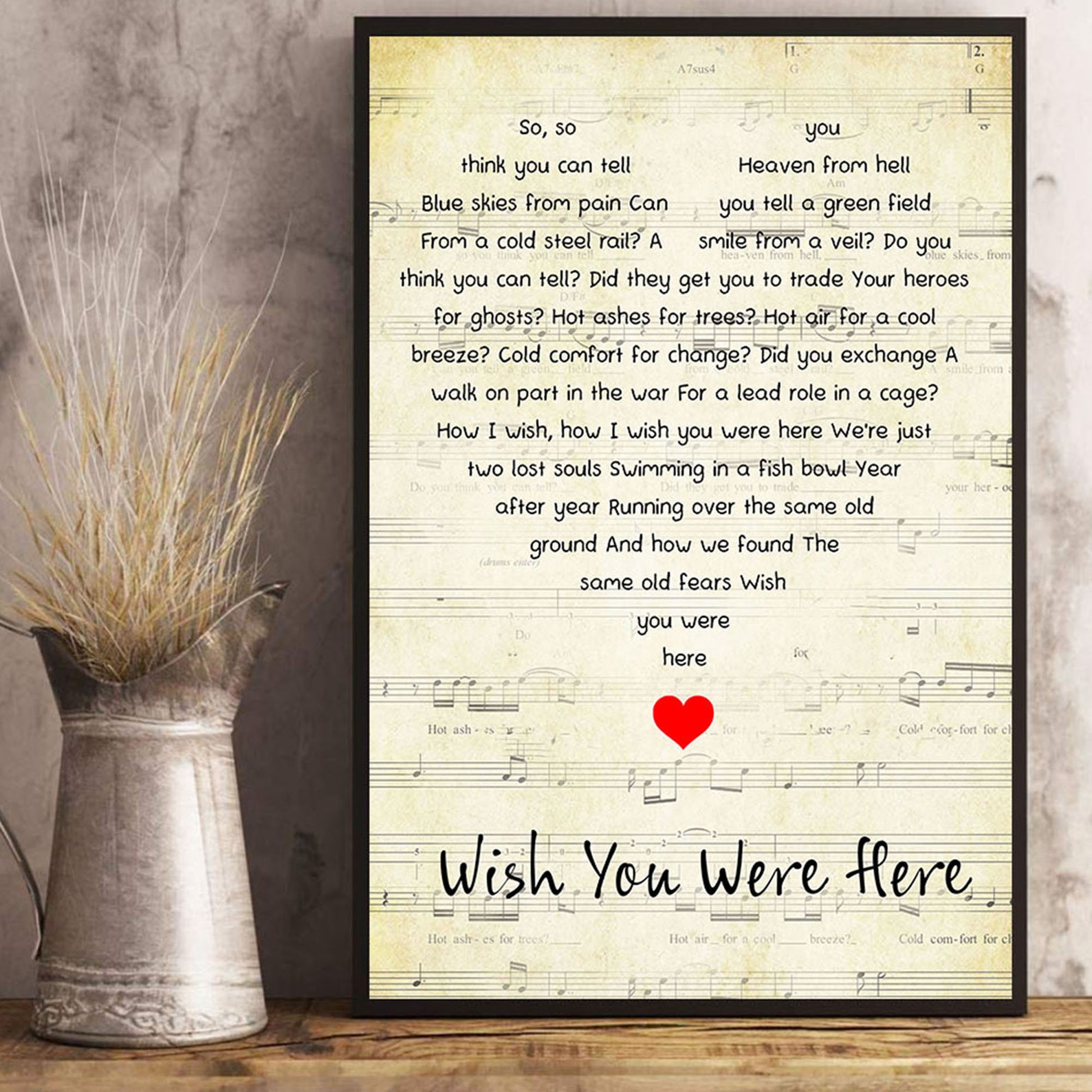 Wish You Were Here Lyrics Song Poster Heart Shape Posters Gift Etsy