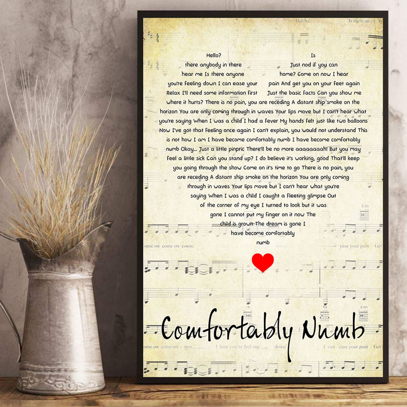 Comfortably Numb Lyrics Song Poster Heart Shape Posters Gift | Etsy