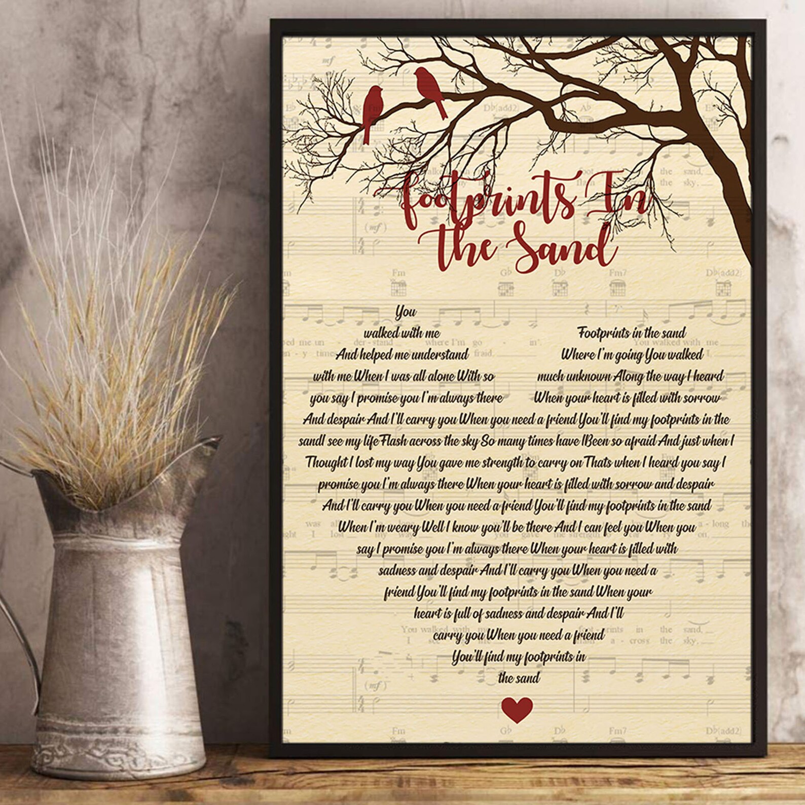 Footprints In The Sand Lyrics Song Poster Heart Shape Posters Etsy
