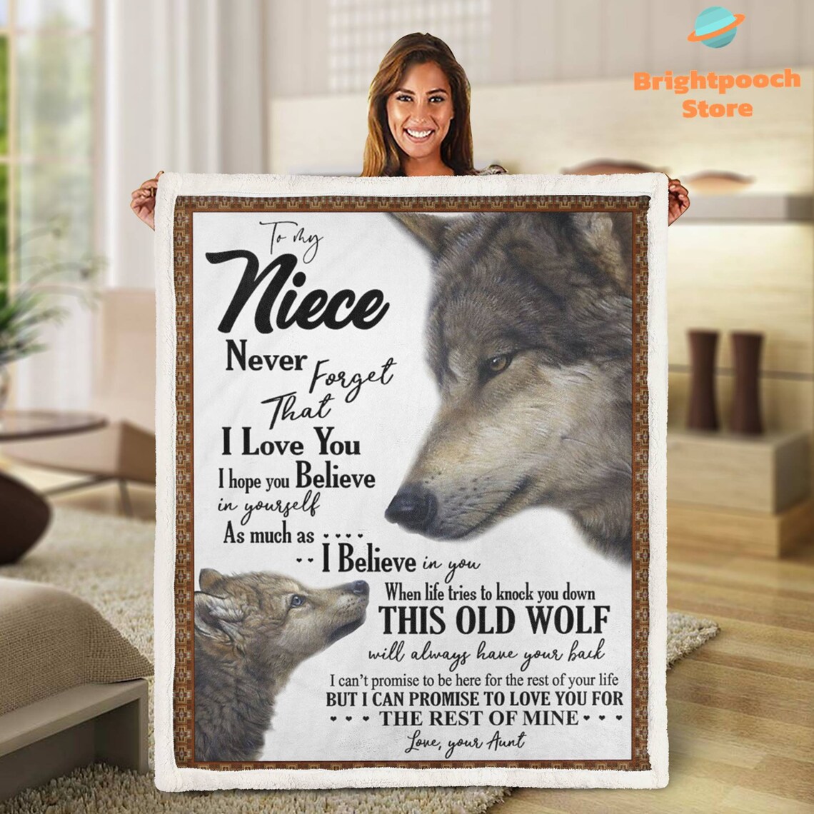 To My Niece Blanket Gift From Aunt Gift For Niece Brown Wolves Etsy