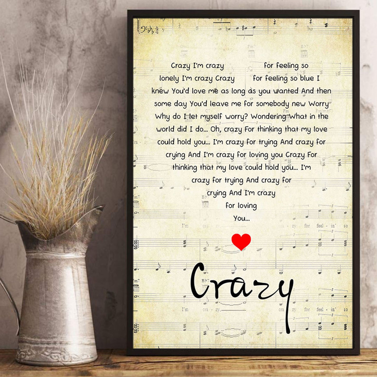 Crazy Lyrics Song Poster Heart Shape Posters Gift Etsy