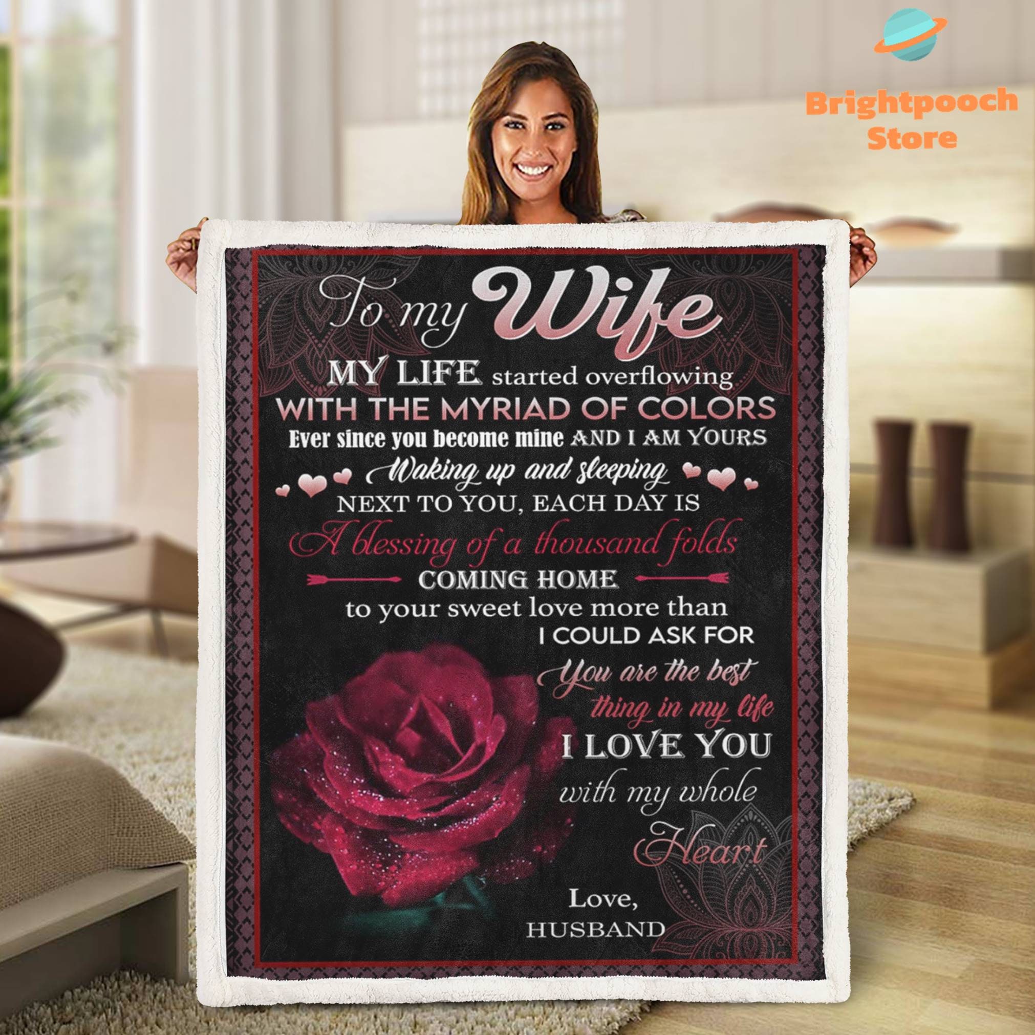 To My Wife Blanket Gift From Husband Red Rose Blanket Etsy