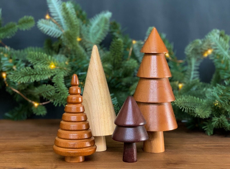 Wooden Trees Set of 4 Wooden Christmas Trees, Holiday Decor, Christmas Decor, Home Gift, Hostess Gift, Gift For the Home, Minimalist Decor image 1