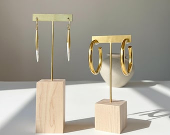 ISABELLE | Présentoir pour boucles d'oreilles barre en T en laiton et bois, support pour boucles d'oreilles, présentoir à bijoux, support pour boucles d'oreilles en or, présentoir pour boucles d'oreilles, érable, noyer