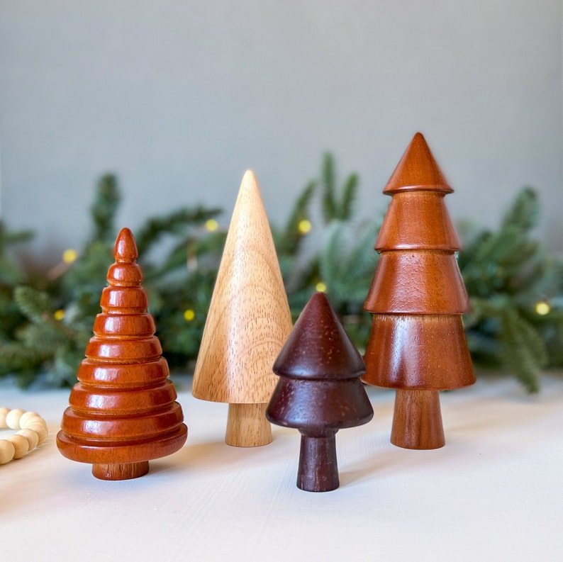 SECONDS SALE Whimsical Wooden Trees Set of 4 Wood Christmas - Etsy