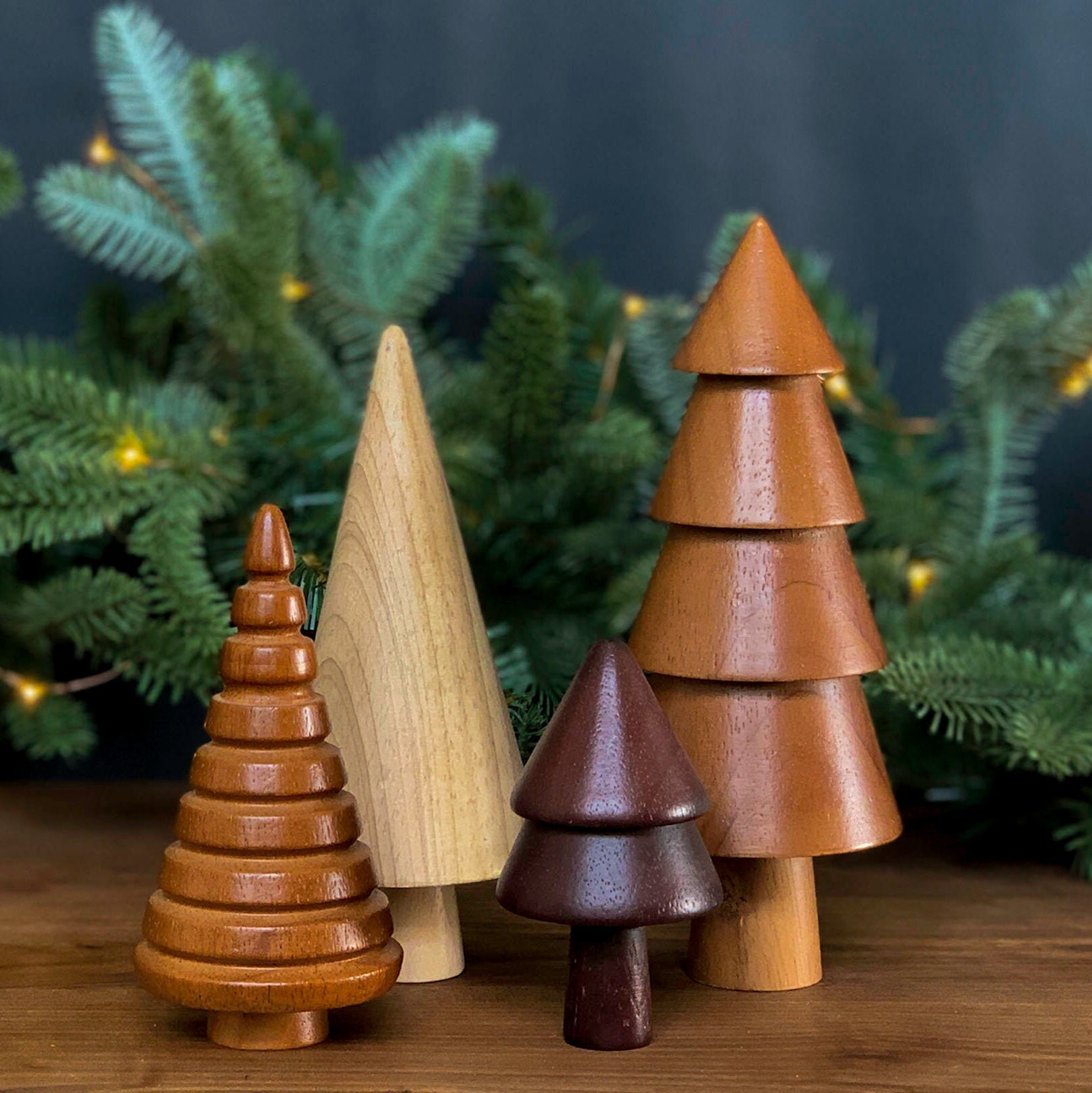 Whimsical Wooden Trees, Set of 4, Wooden Mid Century Decor, Mantel De…