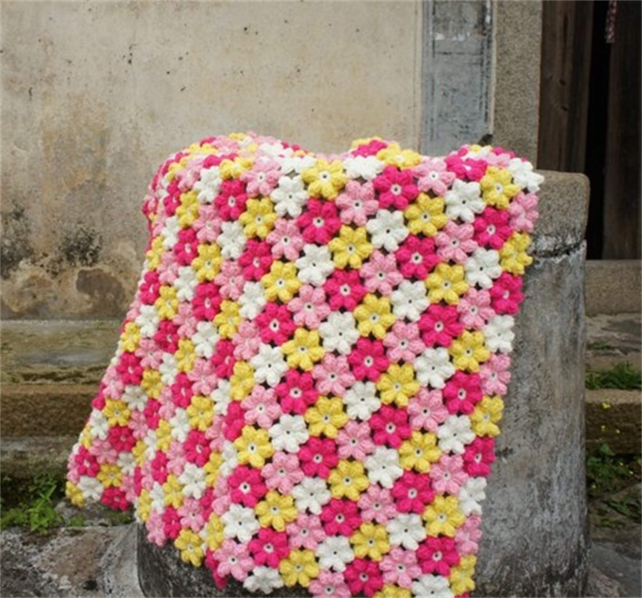 Lovely Puff Flower Crochet Throw Blanket Etsy