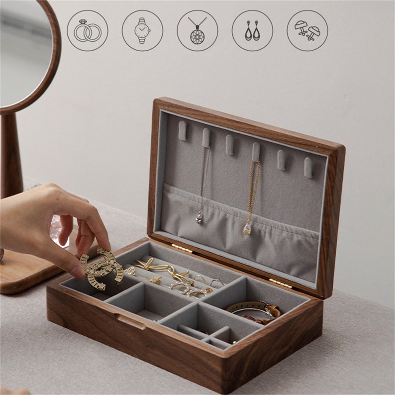 Solid Wood Jewelry Box Walnut Wood Cherry Wood Jewelry Storage Etsy