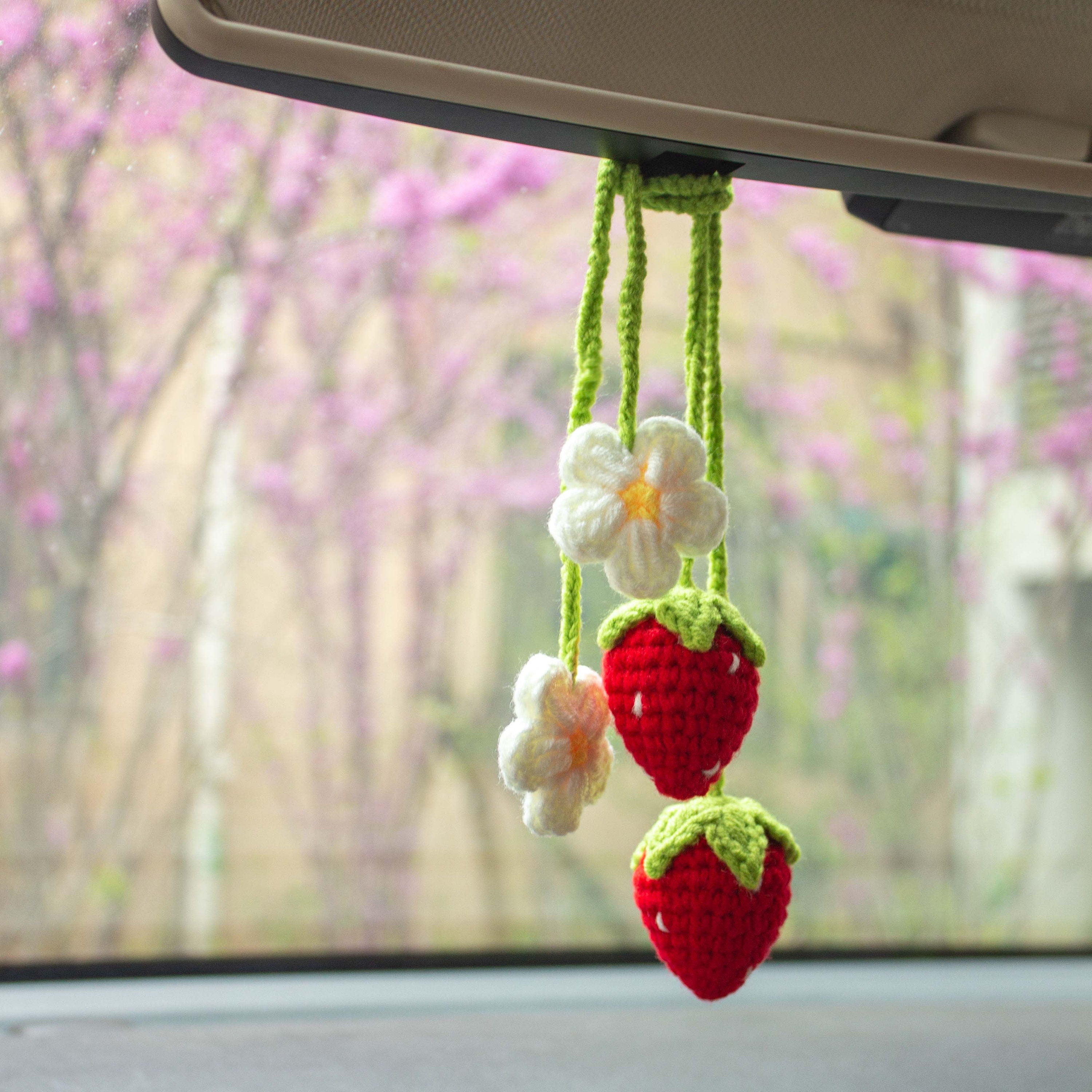 2 Pcs Strawberry Cute Flower Car Accessories Decor Teens Interior