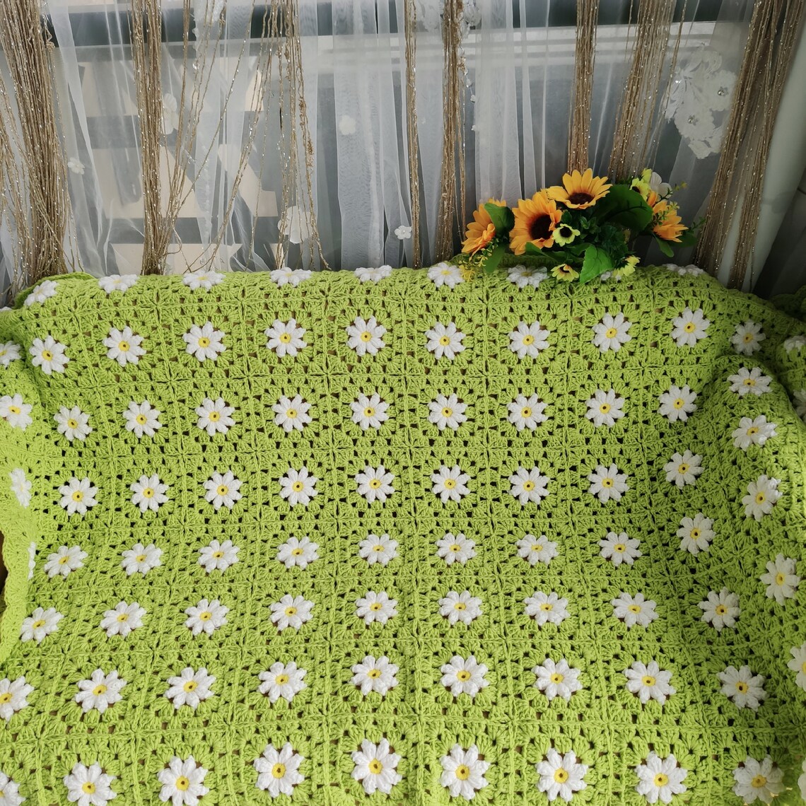 Daisy Crochet Throw Blanket Etsy