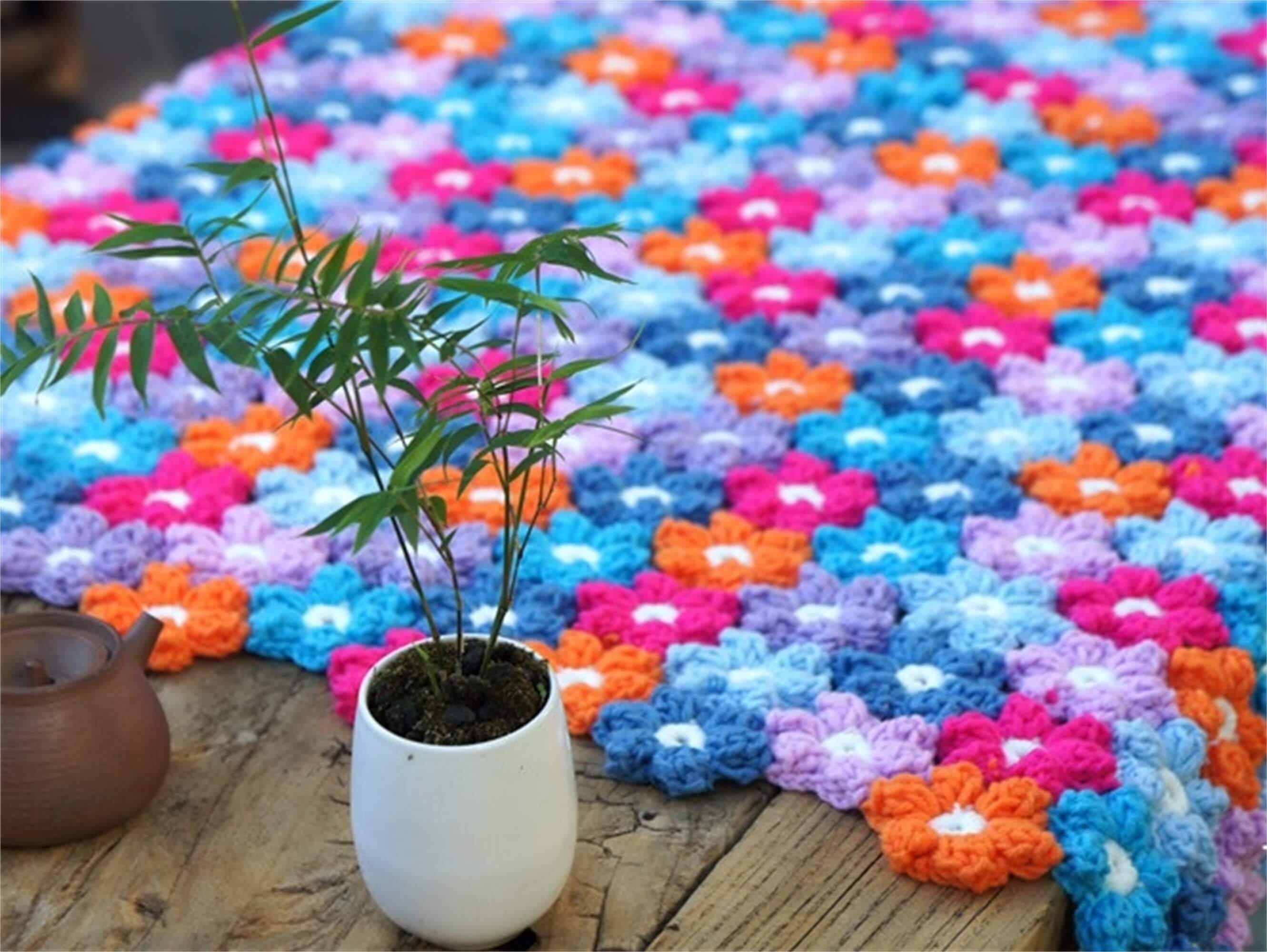 Puff Flower Crochet Throw Blanket Etsy